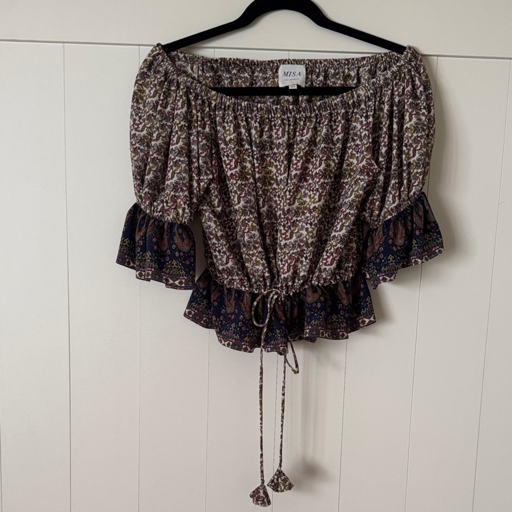 Misa Los Angeles Floral Off-Shoulder Blouse - Purple and Green